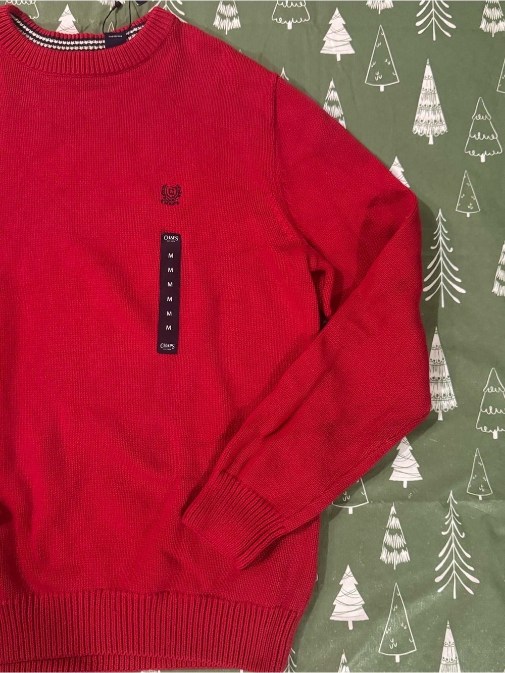 Chaps Men’s Red 100% Cotton Crewneck Sweater Embroidered Logo Medium NWT - Picture 9 of 16